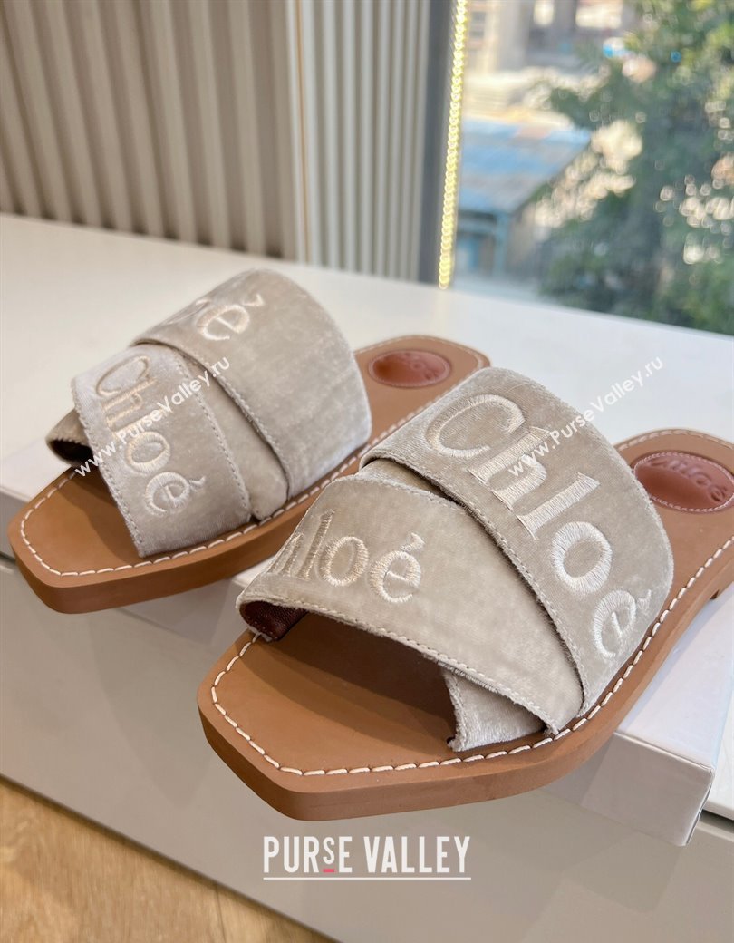 Chloe Woody Flat Square-toe Slides Sandal in Velvet Grey 2025 G076 (KL-250220032)
