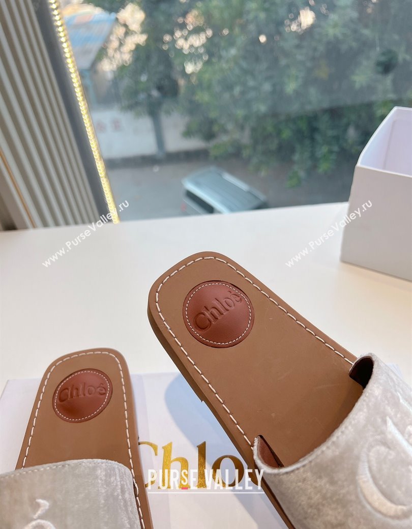 Chloe Woody Flat Square-toe Slides Sandal in Velvet Grey 2025 G076 (KL-250220032)
