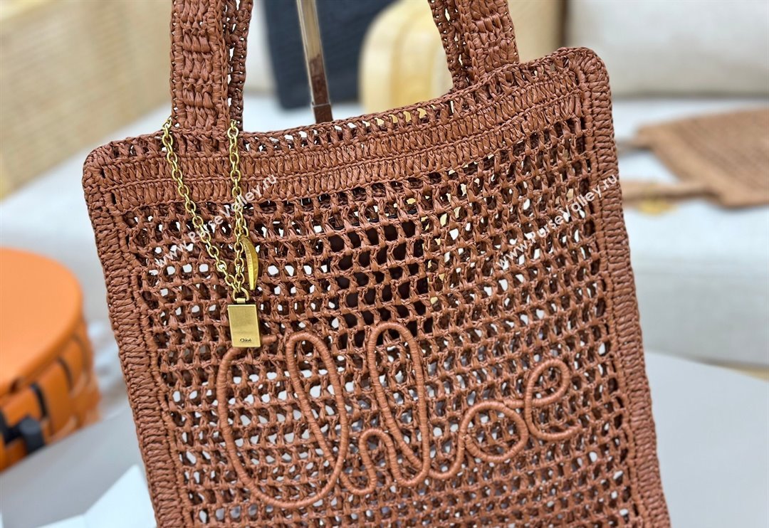 Chloe Summer Banana tote bag in raffia straw Brown 2025 1665 (YY-250520034)