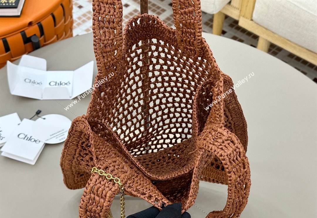 Chloe Summer Banana tote bag in raffia straw Brown 2025 1665 (YY-250520034)