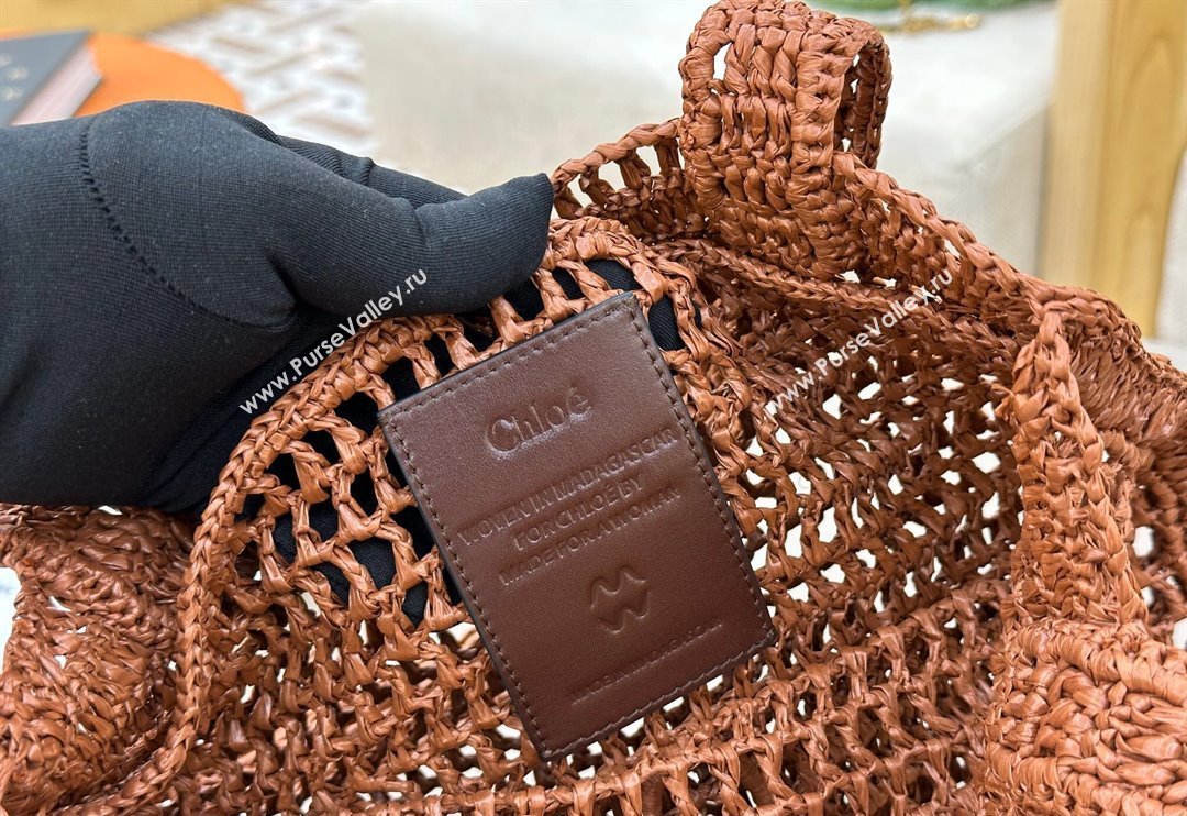 Chloe Summer Banana tote bag in raffia straw Brown 2025 1665 (YY-250520034)