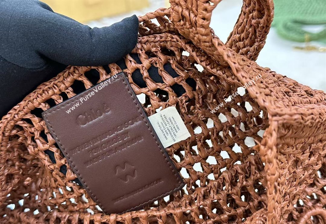 Chloe Summer Banana tote bag in raffia straw Brown 2025 1665 (YY-250520034)