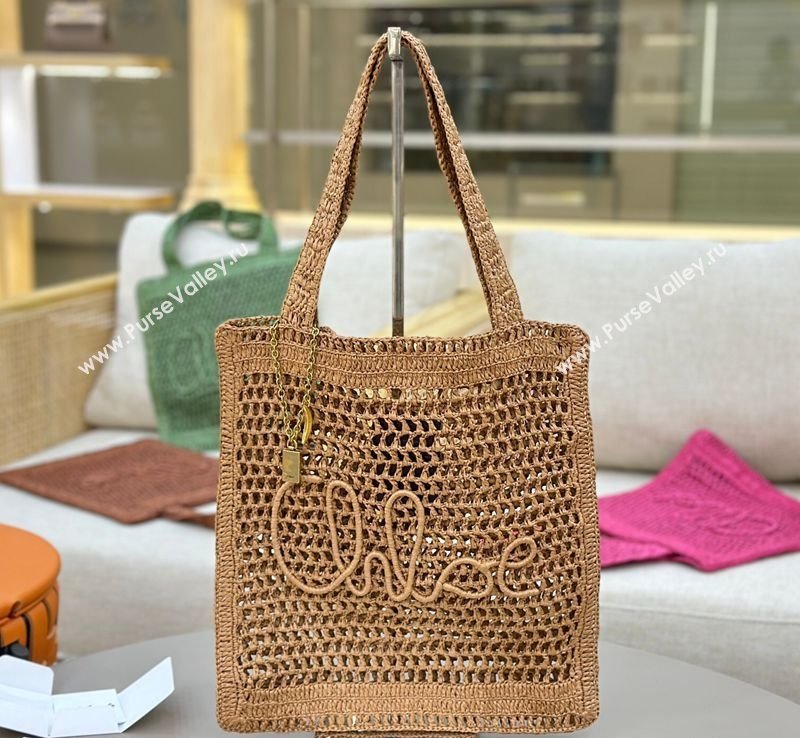 Chloe Summer Banana tote bag in raffia straw Beige 2025 1665 (YY-250520035)