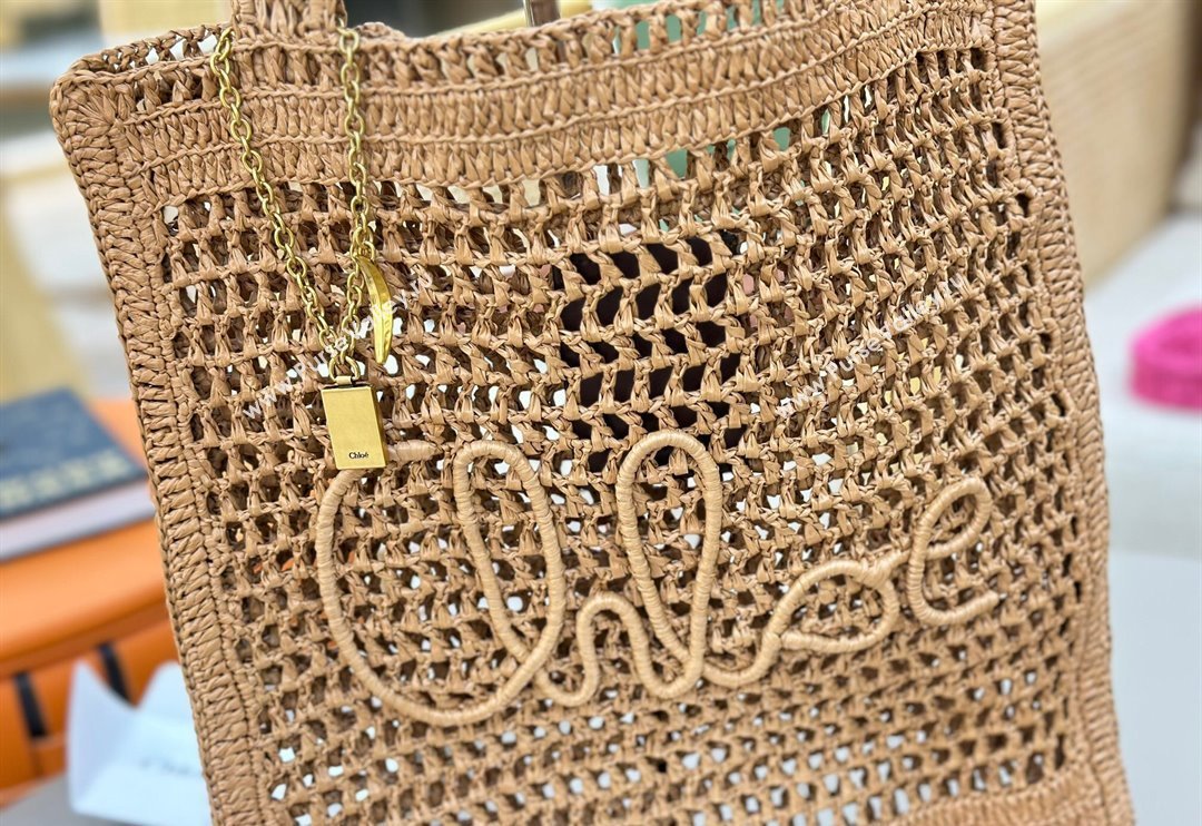 Chloe Summer Banana tote bag in raffia straw Beige 2025 1665 (YY-250520035)