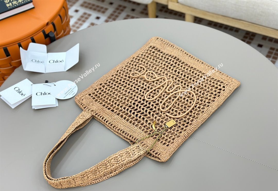 Chloe Summer Banana tote bag in raffia straw Beige 2025 1665 (YY-250520035)
