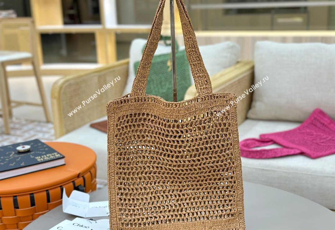 Chloe Summer Banana tote bag in raffia straw Beige 2025 1665 (YY-250520035)