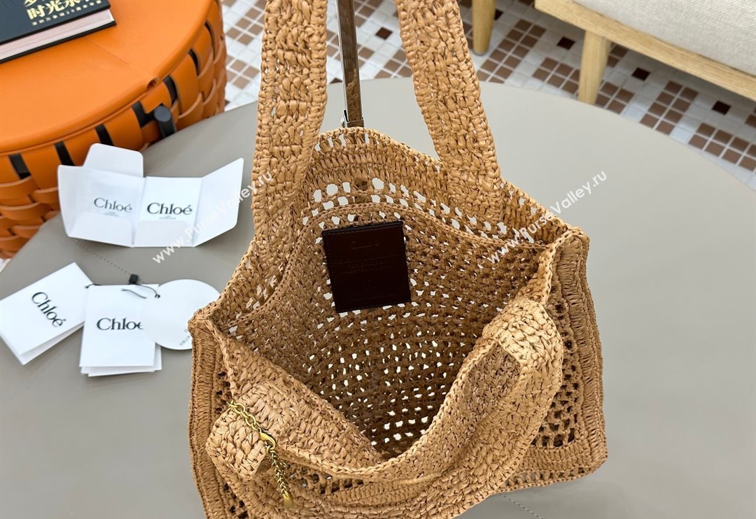 Chloe Summer Banana tote bag in raffia straw Beige 2025 1665 (YY-250520035)