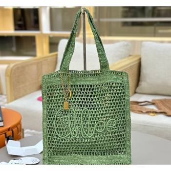 Chloe Summer Banana tote bag in raffia straw Green 2025 1665 (YY-250520036)
