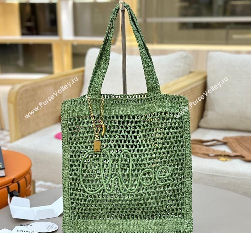 Chloe Summer Banana tote bag in raffia straw Green 2025 1665 (YY-250520036)