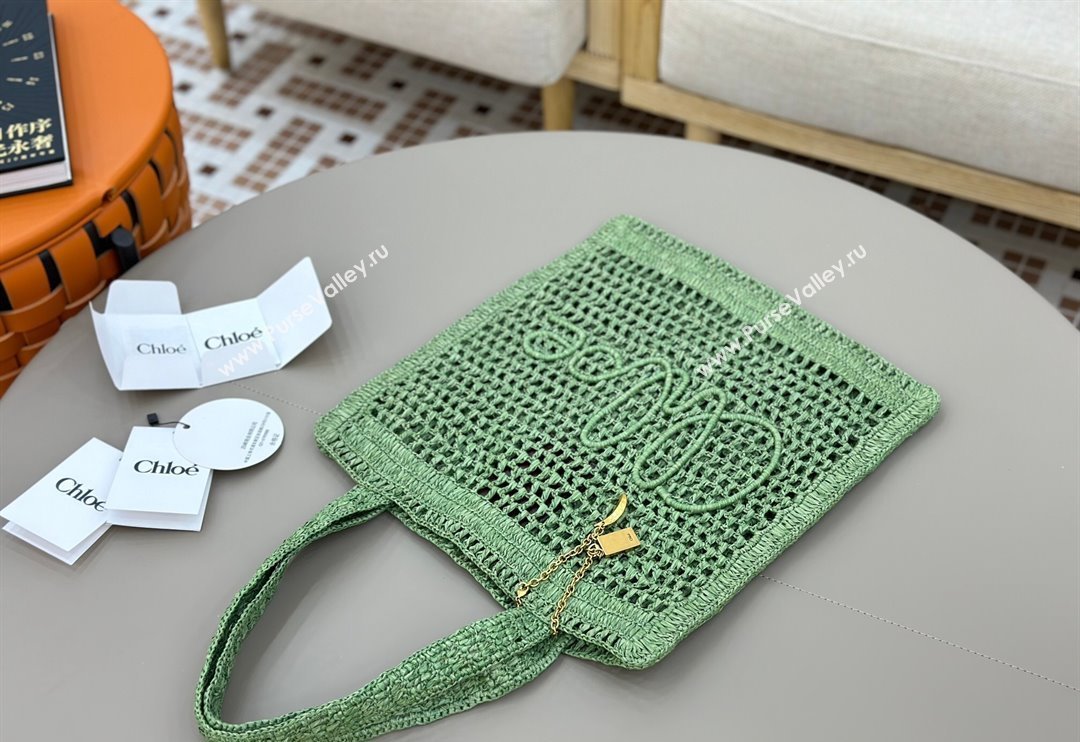 Chloe Summer Banana tote bag in raffia straw Green 2025 1665 (YY-250520036)