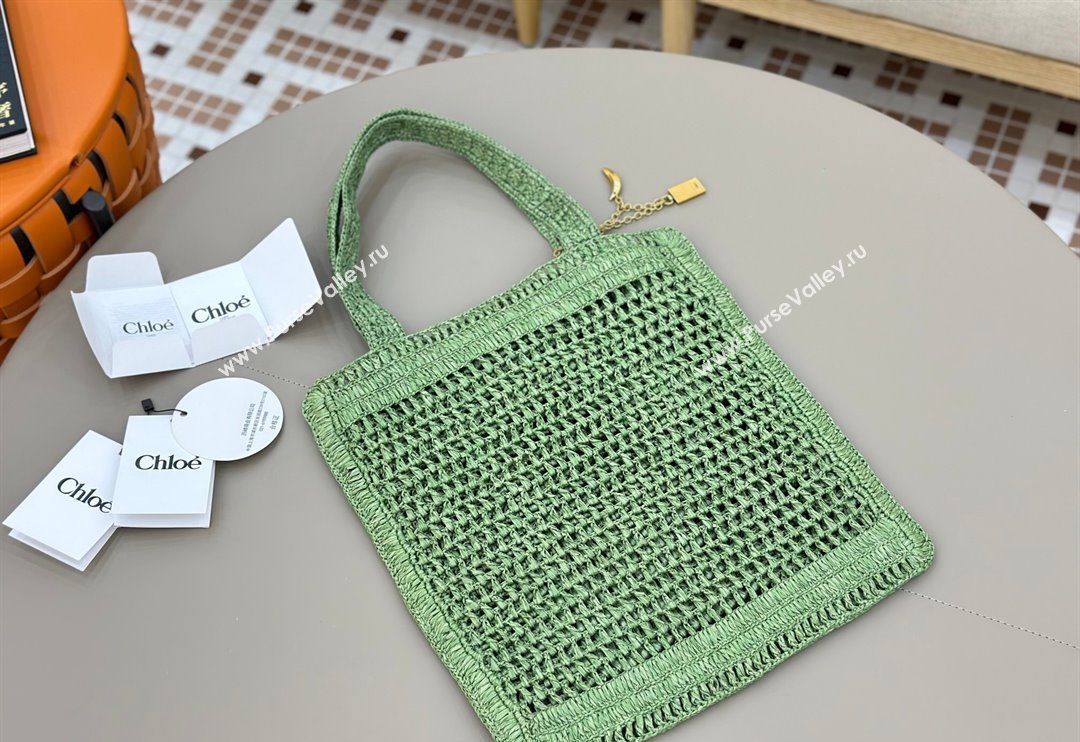 Chloe Summer Banana tote bag in raffia straw Green 2025 1665 (YY-250520036)