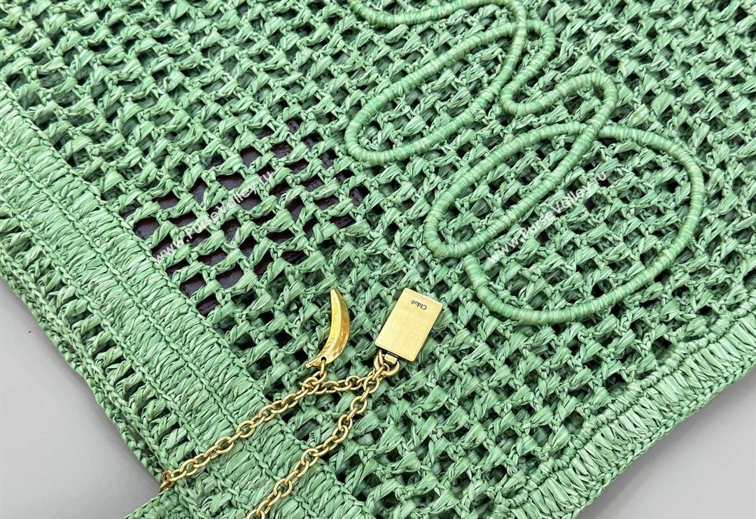 Chloe Summer Banana tote bag in raffia straw Green 2025 1665 (YY-250520036)