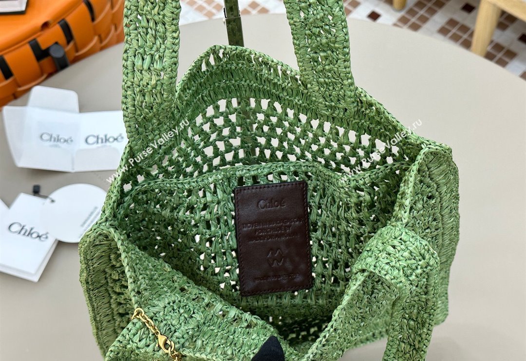 Chloe Summer Banana tote bag in raffia straw Green 2025 1665 (YY-250520036)