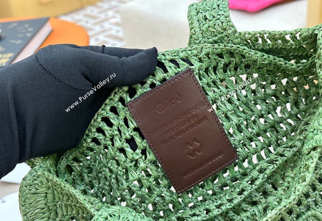 Chloe Summer Banana tote bag in raffia straw Green 2025 1665 (YY-250520036)