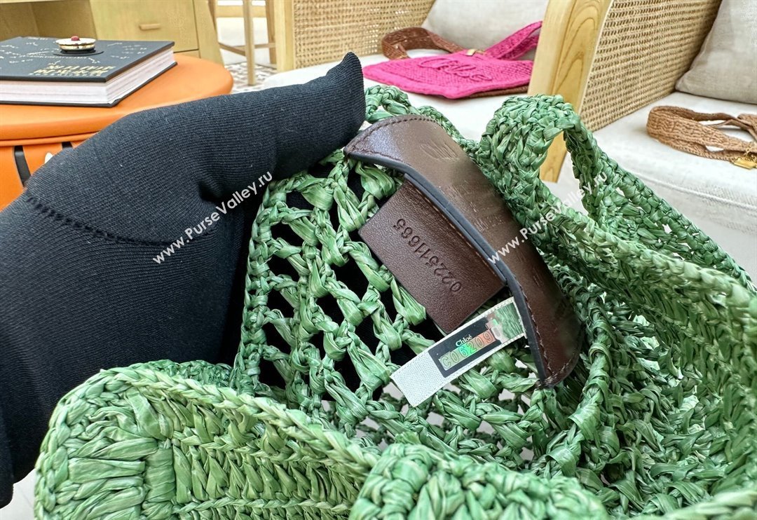 Chloe Summer Banana tote bag in raffia straw Green 2025 1665 (YY-250520036)