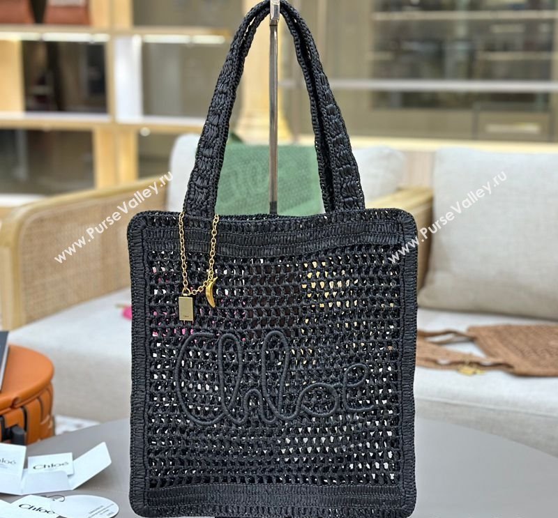 Chloe Summer Banana tote bag in raffia straw Black 2025 1665 (YY-250520037)