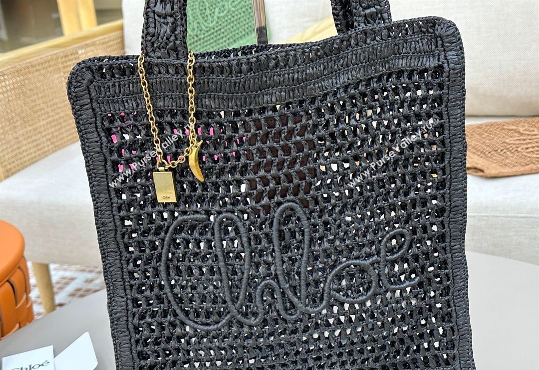 Chloe Summer Banana tote bag in raffia straw Black 2025 1665 (YY-250520037)