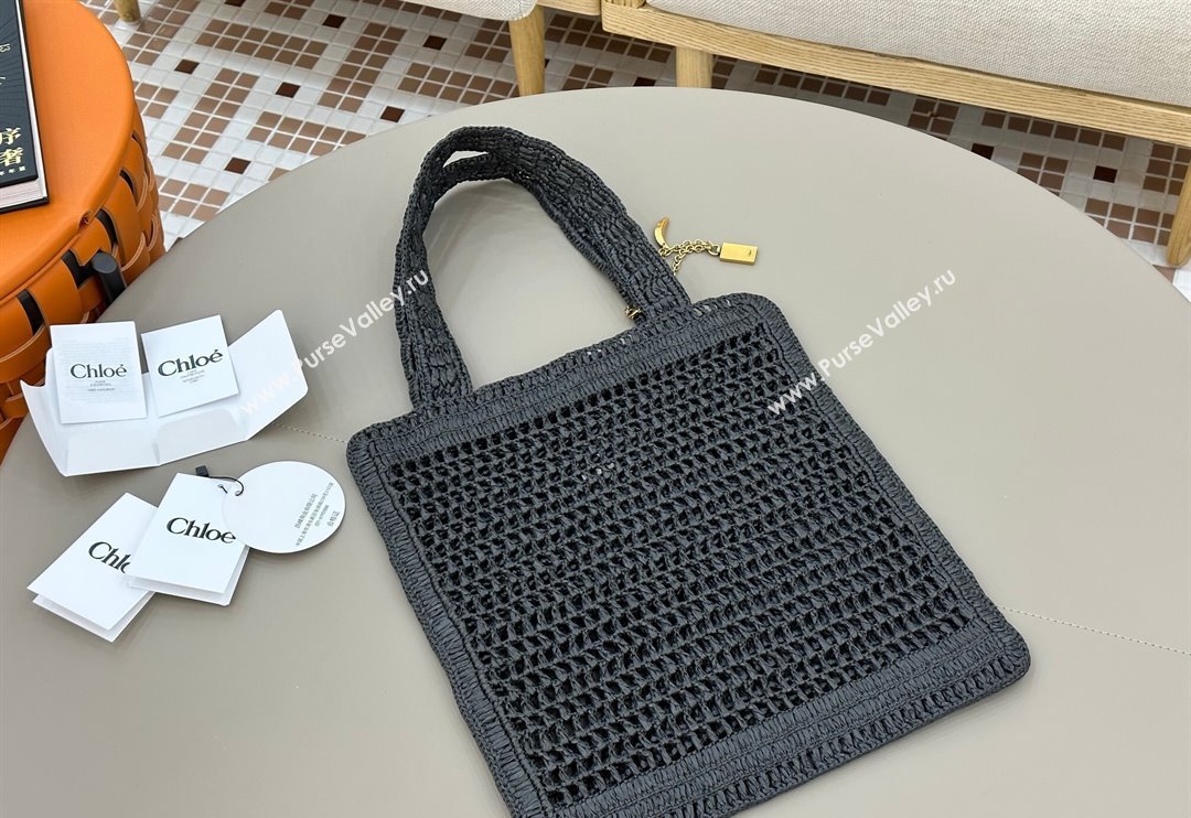 Chloe Summer Banana tote bag in raffia straw Black 2025 1665 (YY-250520037)