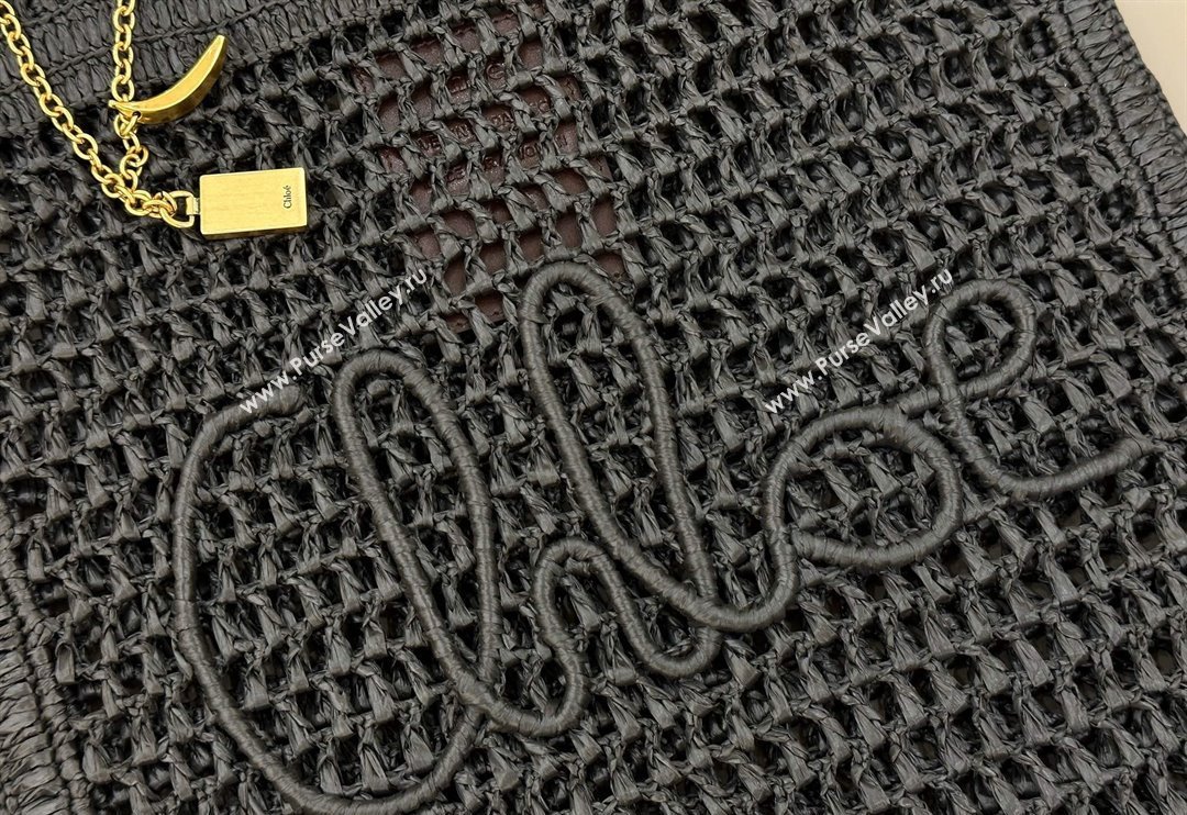 Chloe Summer Banana tote bag in raffia straw Black 2025 1665 (YY-250520037)