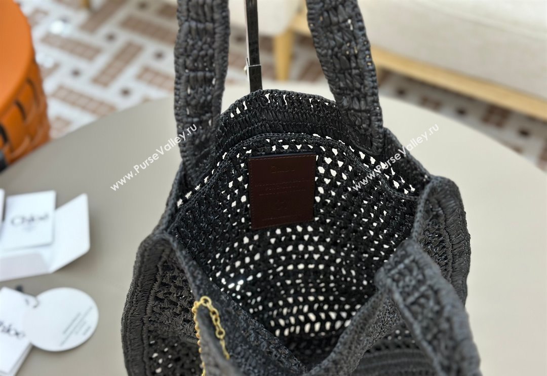 Chloe Summer Banana tote bag in raffia straw Black 2025 1665 (YY-250520037)