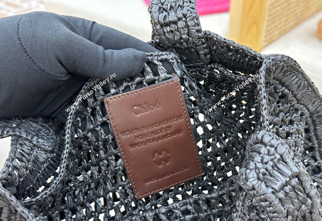 Chloe Summer Banana tote bag in raffia straw Black 2025 1665 (YY-250520037)