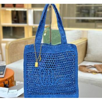 Chloe Summer Banana tote bag in raffia straw Blue 2025 1665 (YY-250520038)