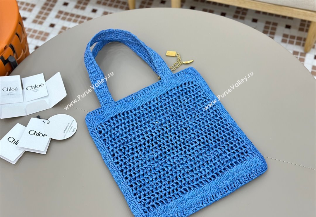 Chloe Summer Banana tote bag in raffia straw Blue 2025 1665 (YY-250520038)