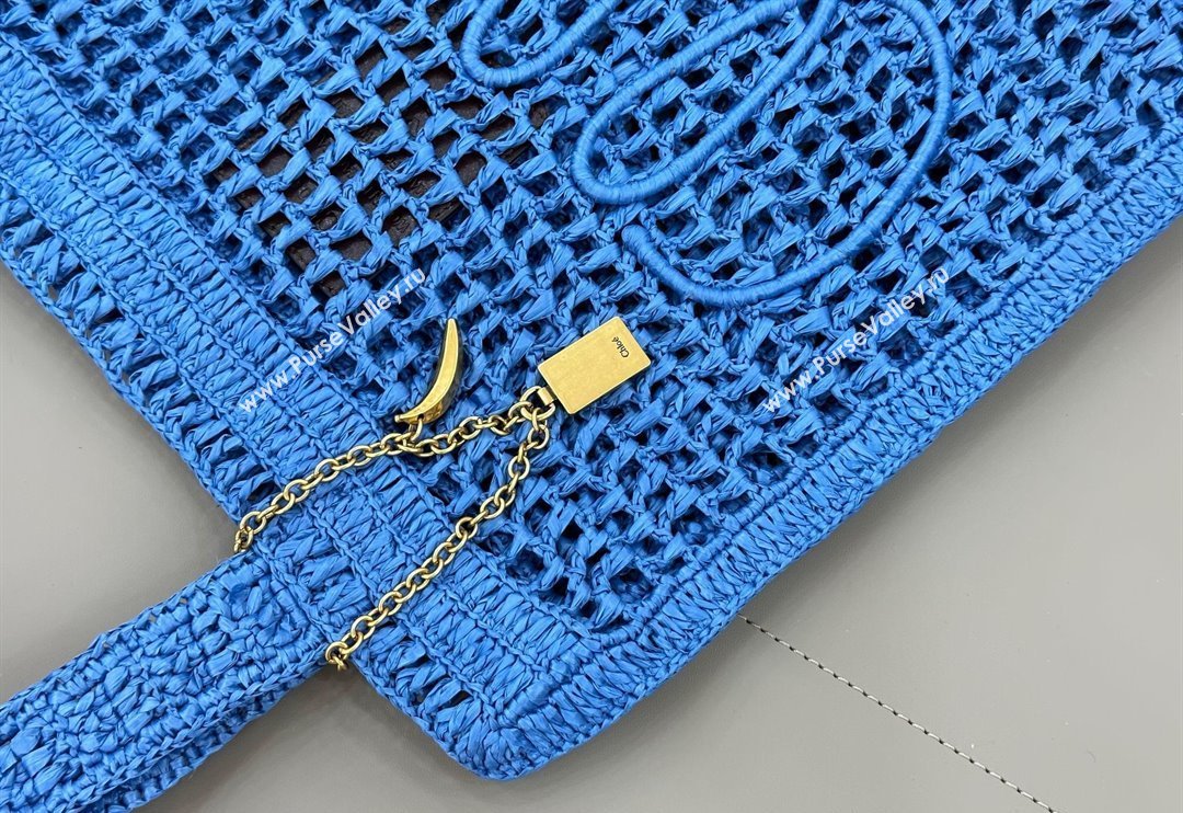 Chloe Summer Banana tote bag in raffia straw Blue 2025 1665 (YY-250520038)