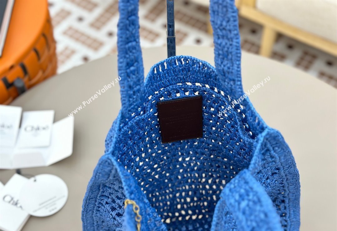 Chloe Summer Banana tote bag in raffia straw Blue 2025 1665 (YY-250520038)