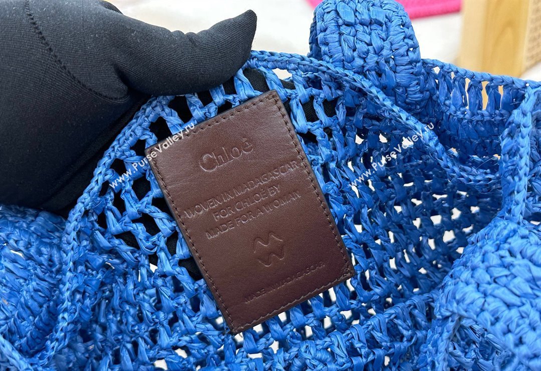 Chloe Summer Banana tote bag in raffia straw Blue 2025 1665 (YY-250520038)