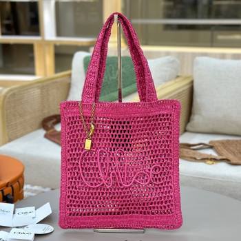 Chloe Summer Banana tote bag in raffia straw Dark Pink 2025 1665 (YY-250520039)