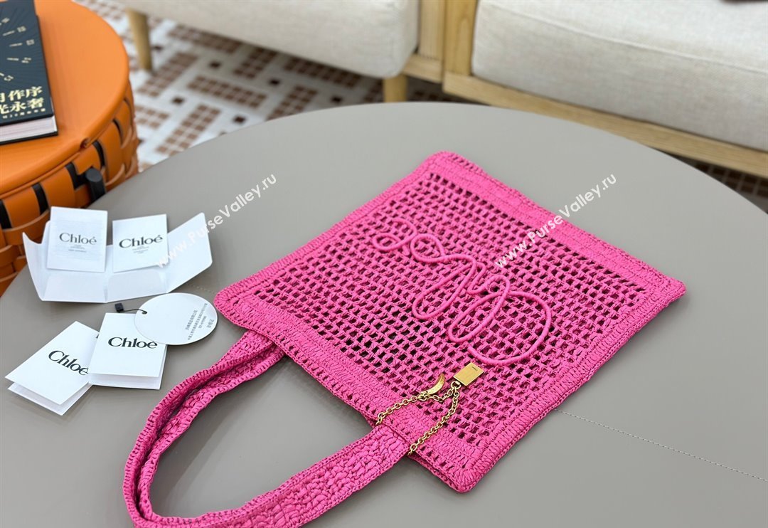 Chloe Summer Banana tote bag in raffia straw Dark Pink 2025 1665 (YY-250520039)
