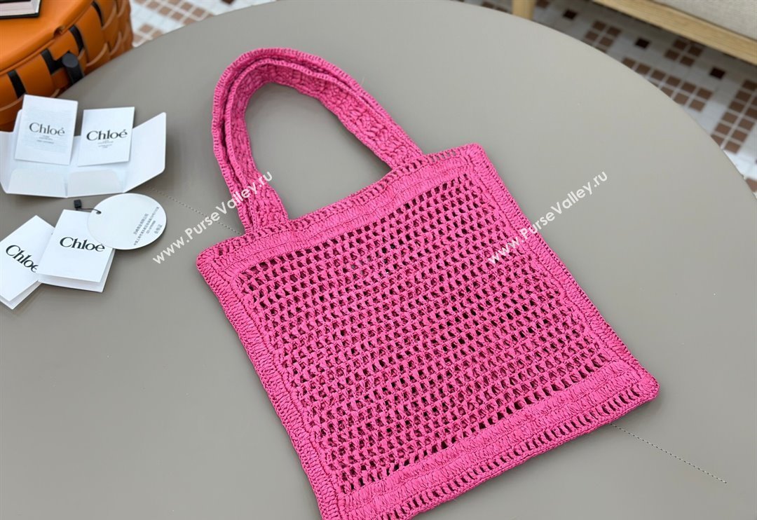 Chloe Summer Banana tote bag in raffia straw Dark Pink 2025 1665 (YY-250520039)