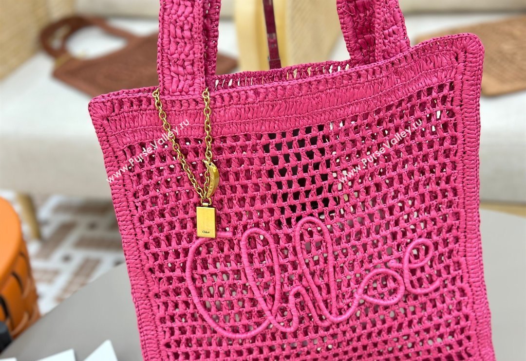 Chloe Summer Banana tote bag in raffia straw Dark Pink 2025 1665 (YY-250520039)