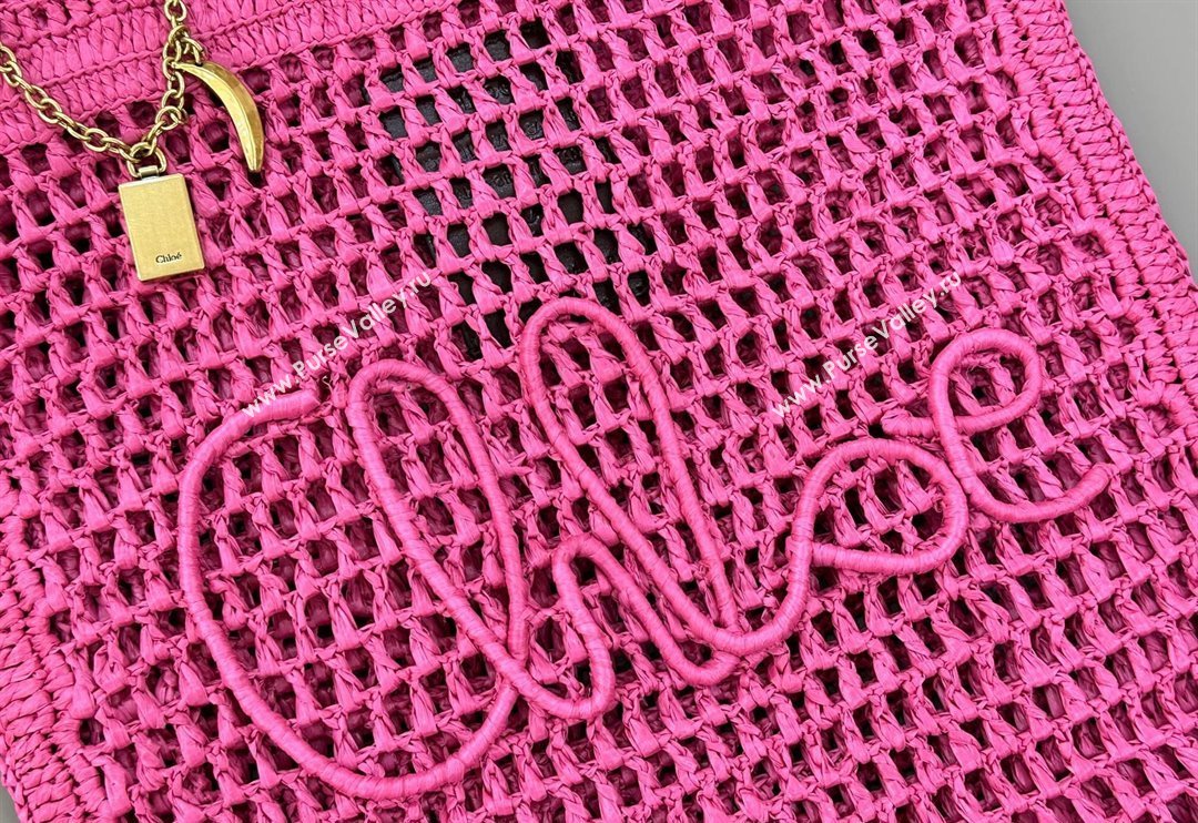 Chloe Summer Banana tote bag in raffia straw Dark Pink 2025 1665 (YY-250520039)