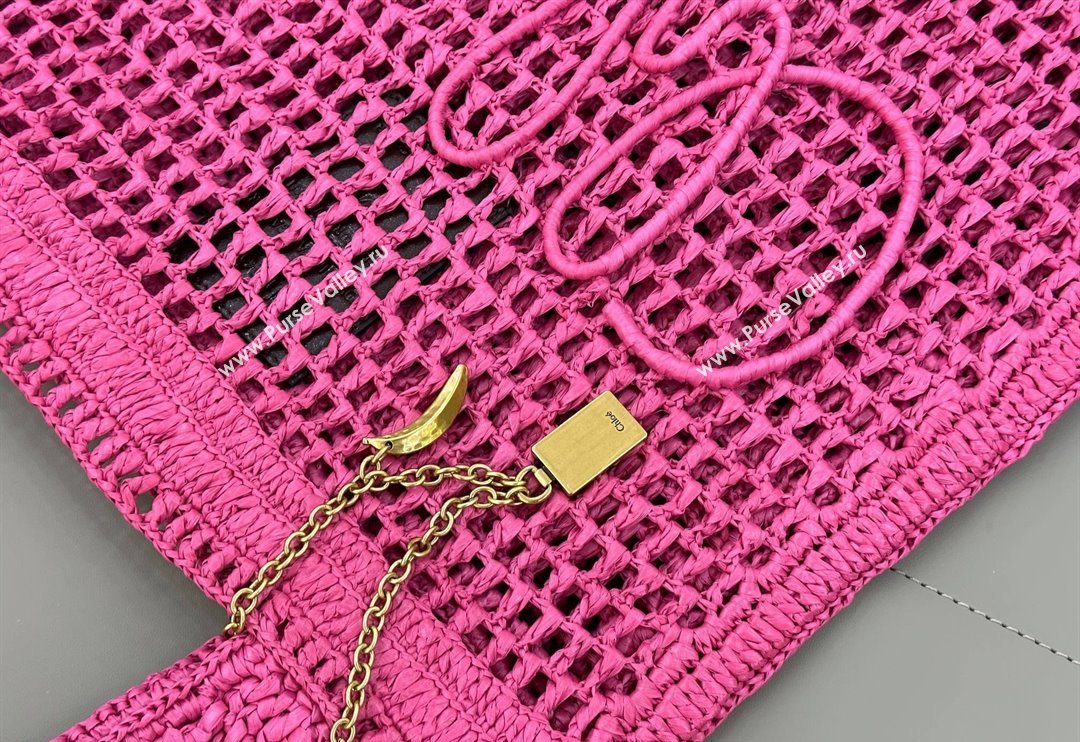 Chloe Summer Banana tote bag in raffia straw Dark Pink 2025 1665 (YY-250520039)