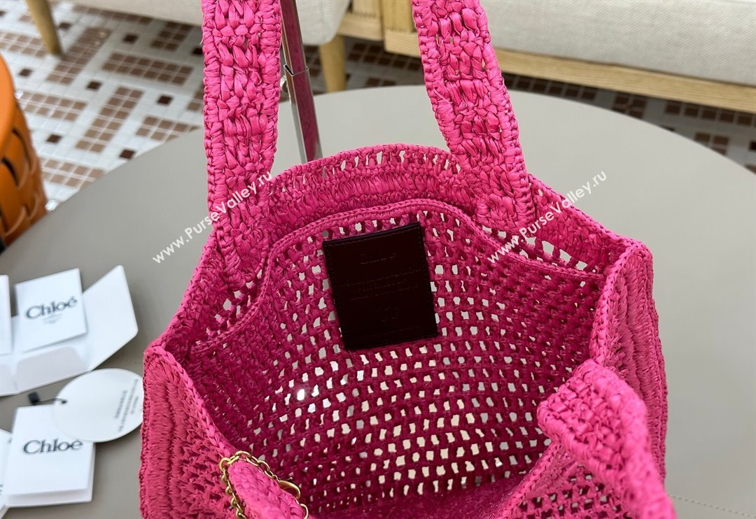 Chloe Summer Banana tote bag in raffia straw Dark Pink 2025 1665 (YY-250520039)