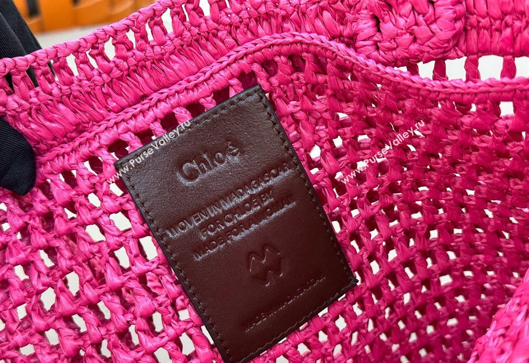 Chloe Summer Banana tote bag in raffia straw Dark Pink 2025 1665 (YY-250520039)
