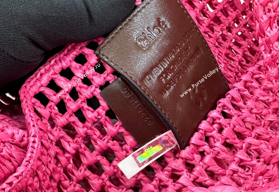 Chloe Summer Banana tote bag in raffia straw Dark Pink 2025 1665 (YY-250520039)