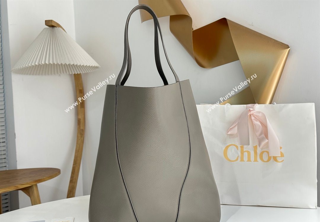 Chloe Large Spin Tote Bag in Grained Leather Grey 2025 1120 (DLA-251120042)
