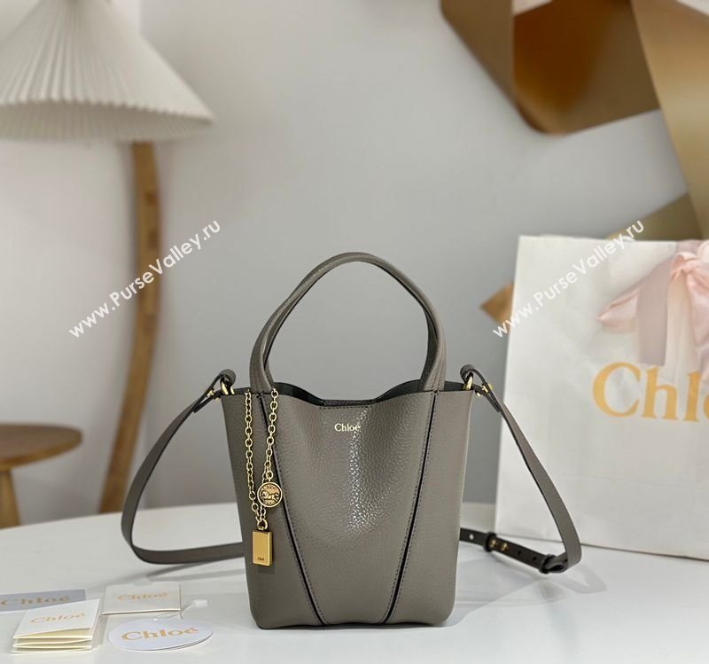 Chloe Small Spin Tote Bag in Grained Leather Grey 2025 1120 (DLA-251120055)