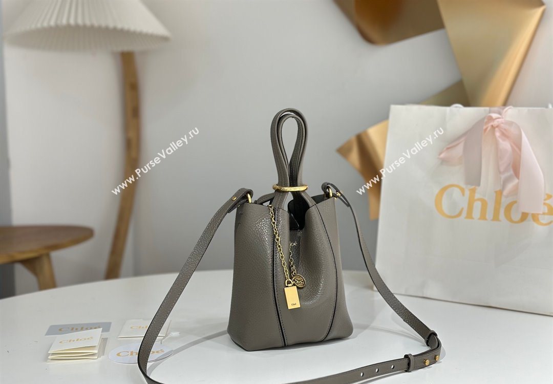 Chloe Small Spin Tote Bag in Grained Leather Grey 2025 1120 (DLA-251120055)