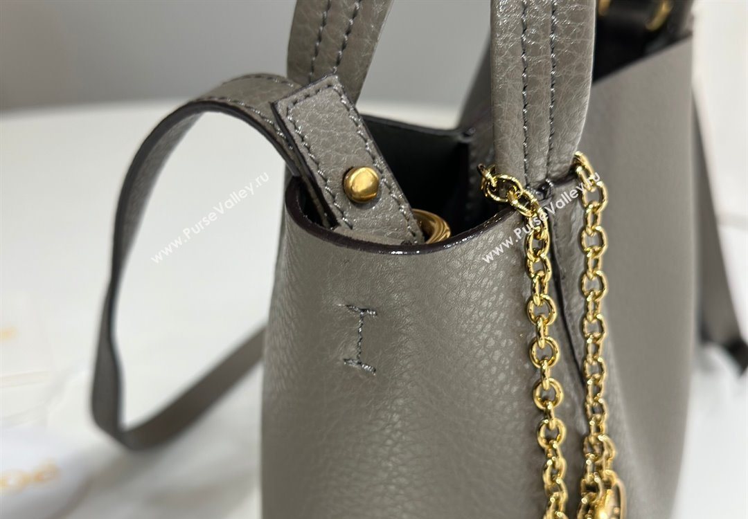 Chloe Small Spin Tote Bag in Grained Leather Grey 2025 1120 (DLA-251120055)