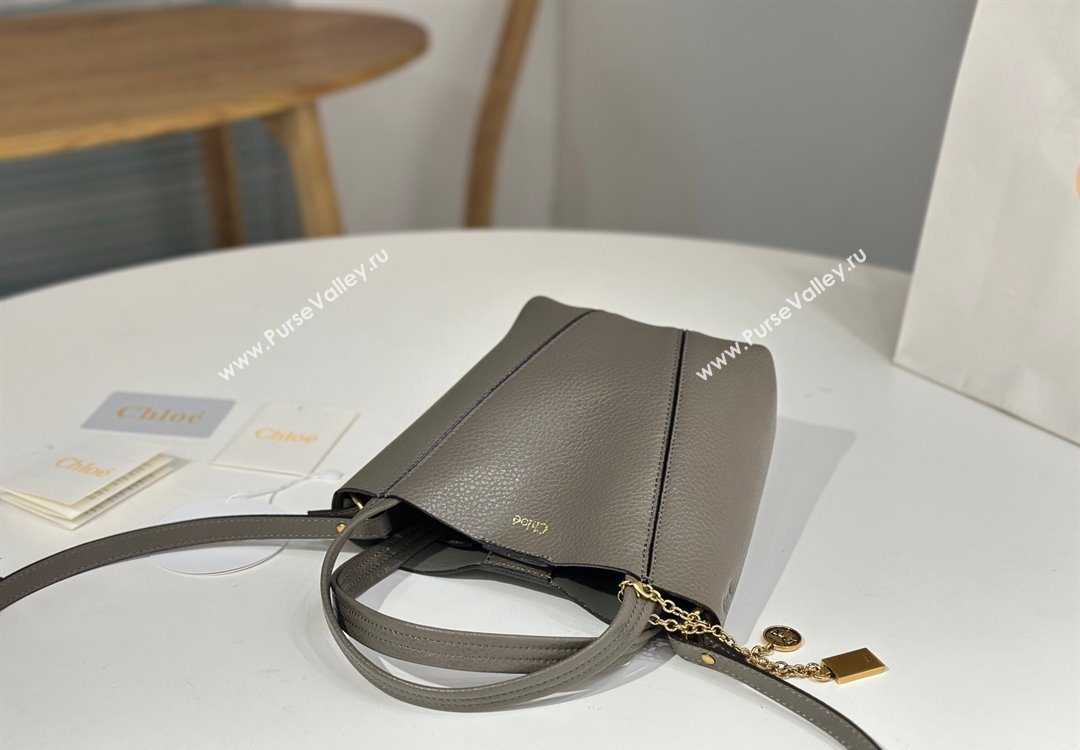 Chloe Small Spin Tote Bag in Grained Leather Grey 2025 1120 (DLA-251120055)