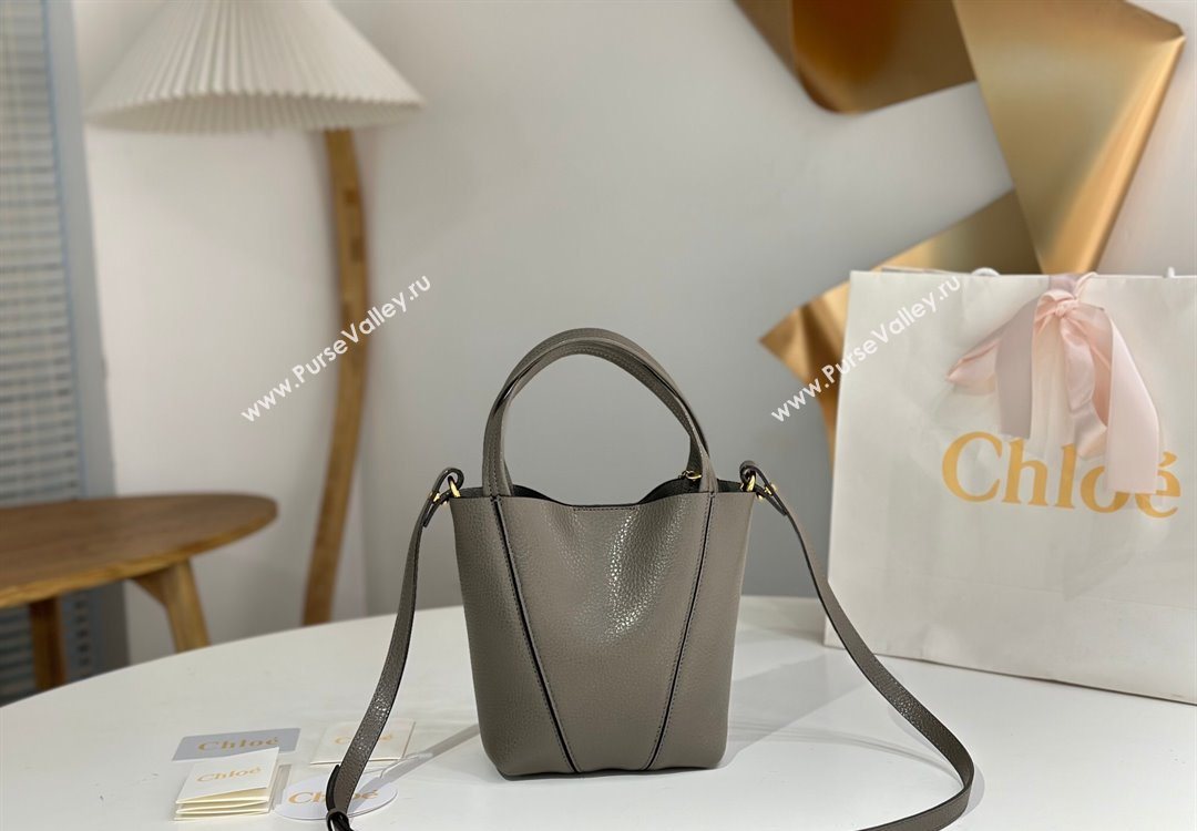 Chloe Small Spin Tote Bag in Grained Leather Grey 2025 1120 (DLA-251120055)
