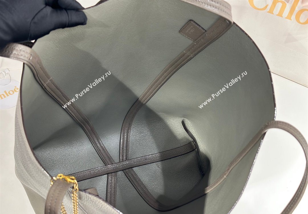 Chloe Large Spin Tote Bag in Grained Leather Grey 2025 1120 (DLA-251120042)