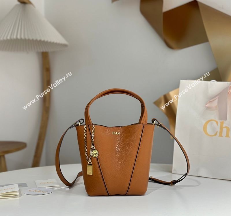 Chloe Small Spin Tote Bag in Grained Leather Brown 2025 1120 (DLA-251120056)