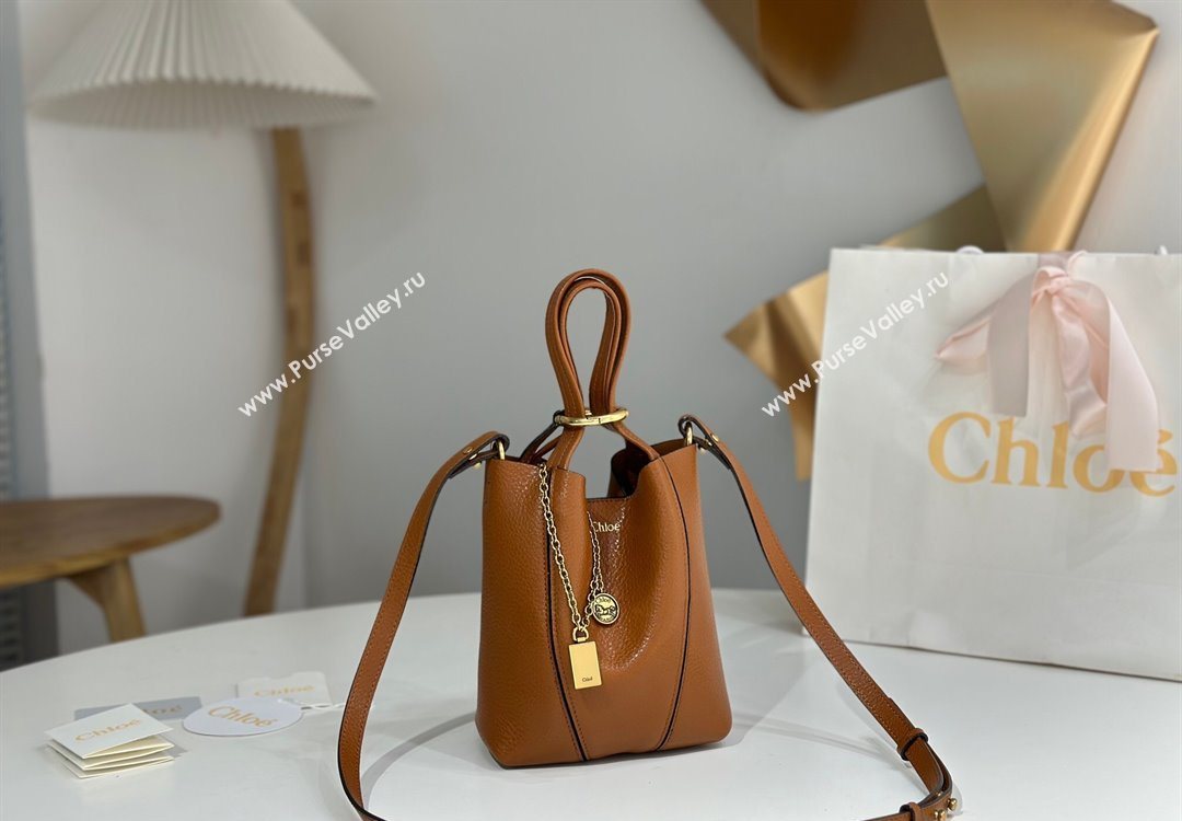 Chloe Small Spin Tote Bag in Grained Leather Brown 2025 1120 (DLA-251120056)