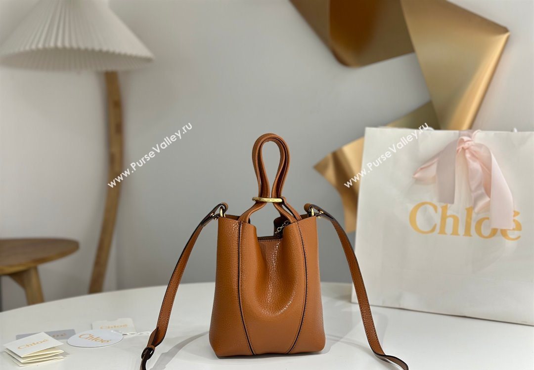 Chloe Small Spin Tote Bag in Grained Leather Brown 2025 1120 (DLA-251120056)