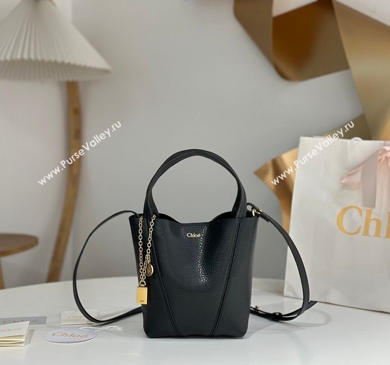 Chloe Small Spin Tote Bag in Grained Leather Black 2025 1120 (DLA-251120057)